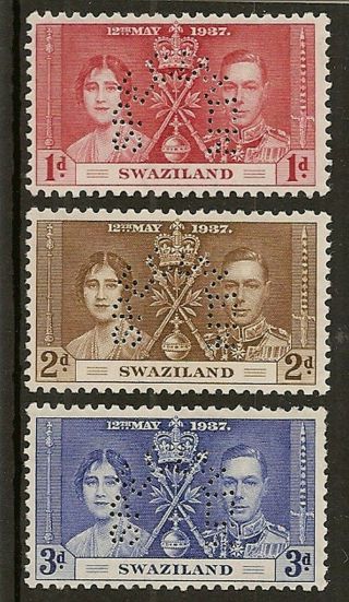 Swaziland 1937 Coronation Perf Specimen Sg25s/27s Lhm