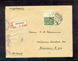Netherlands 1943 Registered Cover To Dresden / Scarce Single Franking