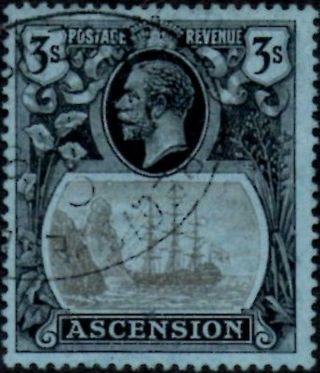 Ascension 1924 George V 3/ - Grey - Black & Black/blue Sg.  20 Fine