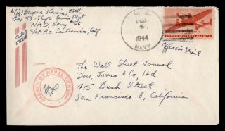 Dr Who 1944 Navy 66 Lualualei Hawaii Airmail To Ca Wwii Censored E44630