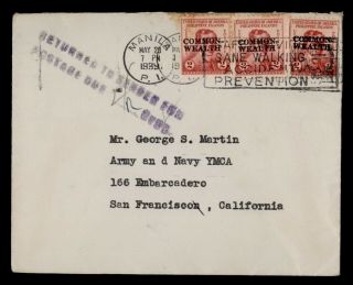 Dr Who 1939 Philippines Manila Slogan Cancel To Usa Postage Due Ovpt E44761