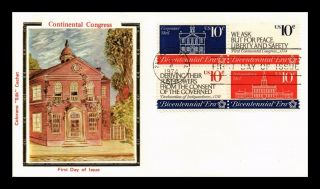 Dr Jim Stamps Us Bicentennial Continental Congress Fdc Silk Cover Block Of Four
