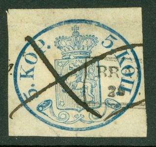 Sg 1 Finland 1856 Imperf 5k Blue.  With Pen Mark And Cancel.