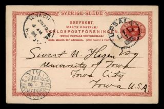 Dr Who 1908 Sweden Upsala To Usa Postal Card Stationery C123199