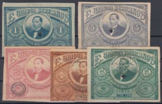 F - Ex6182 Mexico Revenue Stamp Lot.  1876 Renta Del Timbre 1c,  5c, .  5$.
