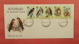 1980 Seychelles Kestrel Birds Strip Fdc Cachet