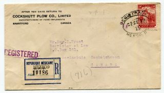 Mexico 1935 Registered Cover To Assinaboia Sask Canada - Via Usa / Rpo -