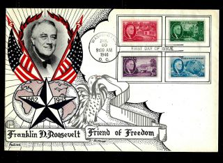 U S 930 - 3 Franklin D.  Roosevelt Memorial Stamp Set - Fleetwood Knapp Fdc Art (ua)