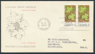 1971 536 Maple Leaves - Summer Fdc,  Cpo Presentation To Netherlands,  No Letter