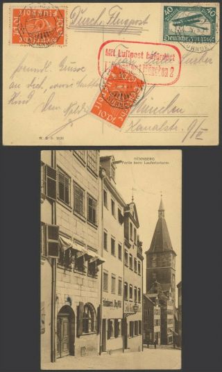 Germany 1921 - Air Mail Postcard Nurnberg To Munich 34829/10