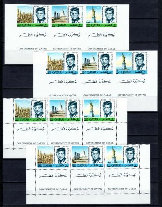 Qatar 1966 Kennedy Currency Complete Set Of Perf & Imperf Mnh Stamps