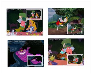 2018 Disney Alice In Wonderland 8 Souvenir Sheets Mnh Unperforated