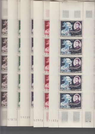 Laos 1952 Sc 18 - 22 Upu Admission.  Full Set Of 5 Complete Sheets Mnh Luxe