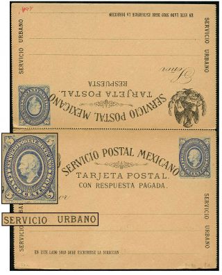 Mexico 1885 5¢,  5¢ Reply Psc Error Urbano Form Bam Pc9pe