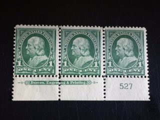 United States Postage Stamp U.  S.  Scott 279 Strip Of 3 Ph Scv $85.  00