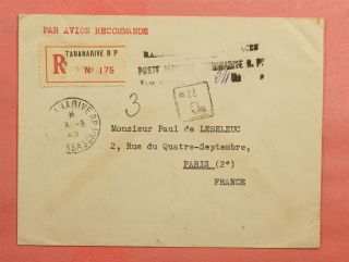 1945 French Madagascar Taxe Percue Registered Tananarive To France Wwii Censored