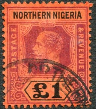 Northern Nigeria - 1912 £1 Purple & Black/red Sg 52 Perf Toning Good V26465