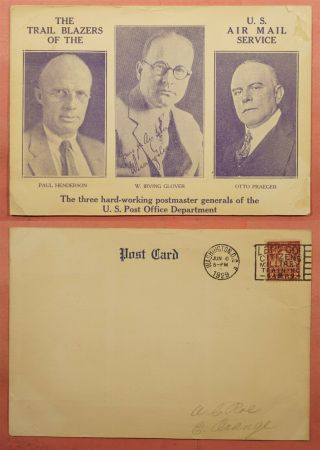1929 U.  S.  Airmail Service Postmaster Generals Roessler Postcard
