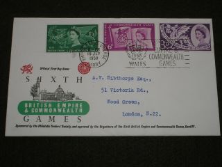 1958 Gb Xi Commonwealth Games First Day Cover Games Village Barry Slogan Cancel