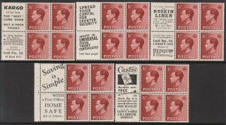Gb Edv111 1936 459a Booklet Pane Four Stamps Plus 2 Labels X 5 Types