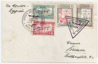 1934 Paraguay To Germany Zeppelin Cover,  Franking,  Triangular Pmks