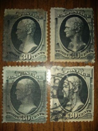 4 Us Stamps,  Scott S 165 And 190,  30c Alexander Hamilton 1873 - 1879
