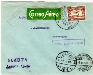 Ecuador - Scadta First Flight Cover - Quito To Latacunga - 1930 Rrr