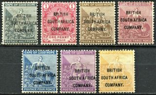 Rhodesia 1896 Cape Of Good Hope Overprints,  Sg 58 - 64,  Hinged,  Cv £325