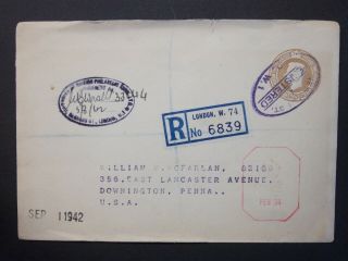 Gb Stationery Sto Kgvi 51/2d Brown Registered Envelope London Usa H&b Rs3 Rare