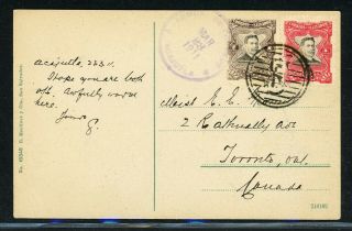 El Salvador Postal History: Lot 20 1911 5c Postcard Acajutla - Toronto $$$