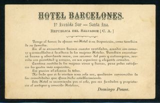 El Salvador Postal History: LOT 19 1897 1c PC Hotel Invitation SANTA ANA $$$ 2