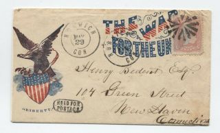 1860s Civil War Patriotic Held For Postage Norwich Ct [rf.  65]