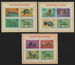 Opc 1968 Guinea Animals Souvenir Sheets Sc 514a 517a 518a Mnh