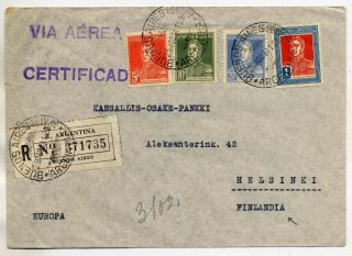 Argentina 1934 Fine Registered 1.  35p Airmail Cover From Buenos Aires To Finland