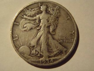 Very Fine 1934 Silver Walking Liberty Half Dollar Great Hole Filler