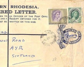 Bs147 1956 S.  Rhodesia Mixed Reigns Registered Stationery Marandellas Cover Ayr