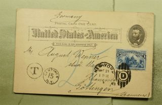 Dr Who 1893 Ny Fancy Cancel D Uprated Postal Card To Germany E54650