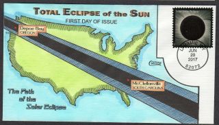 2017 Total Solar Eclipse - Collins Path Of The Eclipse Hand Painted Fdc Pb712