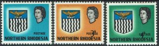 Northern Rhodesia 1963 Qeii Arms 1d 3d And 4d Variety Shifted Values Mnh