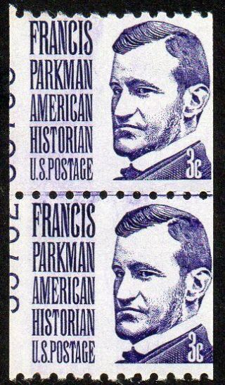 1297 3¢ 3¢ Parkman Miscut Coil With Plate Numbers Mnh