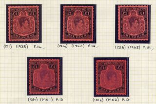 Bermuda Gv1 1938 £1 Value 5 Different Printings Including Unmounted