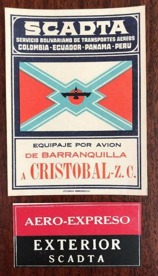 Scadta De Barranquilla A Cristobal Cz Panama / Luggage Label / Tag / Etiquettes