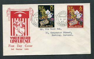 05.  10.  1963 Malaysia Malaya Set Stamps On Cover Not Fdc? Kuching,  Sarawak Cds Pmk