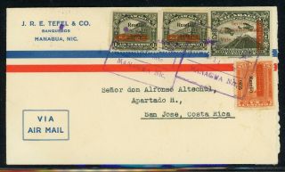 Nicaragua Postal History: Lot 76 1936 Multifranked Air Managua - Costa Rica $$$
