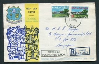 21.  10.  1966 Malaysia Malaya Penang School Set Stamps On Reg Fdc To Singapore