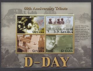Guyana:2004 60th Anniversary D Day Landings Min Sheet (inc Churchill) Sgms6471 Mnh