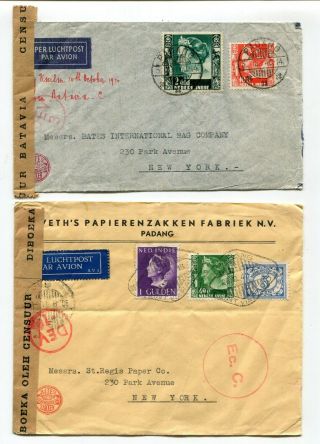 Netherlands Indies 1940 Padang - Two Airmail Censor Cover To Usa -