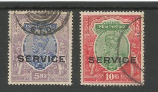 India Sg093 - 4 The 1913 Gv 5r & 10r Service Stamps Fine Cat £150
