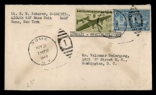 Dr Who 1945 Rome Ny Special Delivery Airmail Raaf 4101th Aaf Base Unit E43129