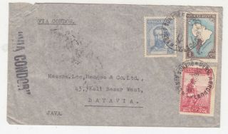 Argentina,  1937 Condor Airmail Cover To Neth East Indies,  Lisbon,  Portugal Transit